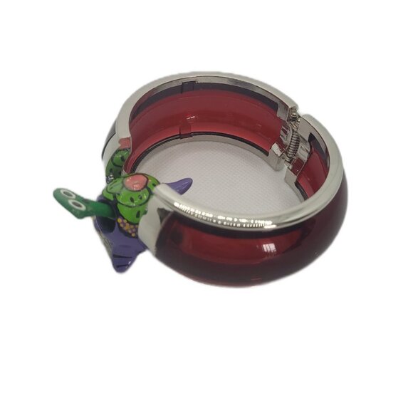 High Polished Silver Metal Trim Glass Cuff Bangle Bracelet, #10 - Picture 2 of 4